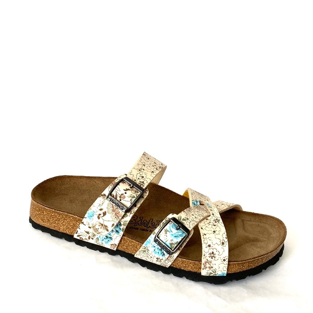 NWOT Birkenstock Birki’s Paisley Floral Sleeves de Sandal in Ivory/Brown/Blue